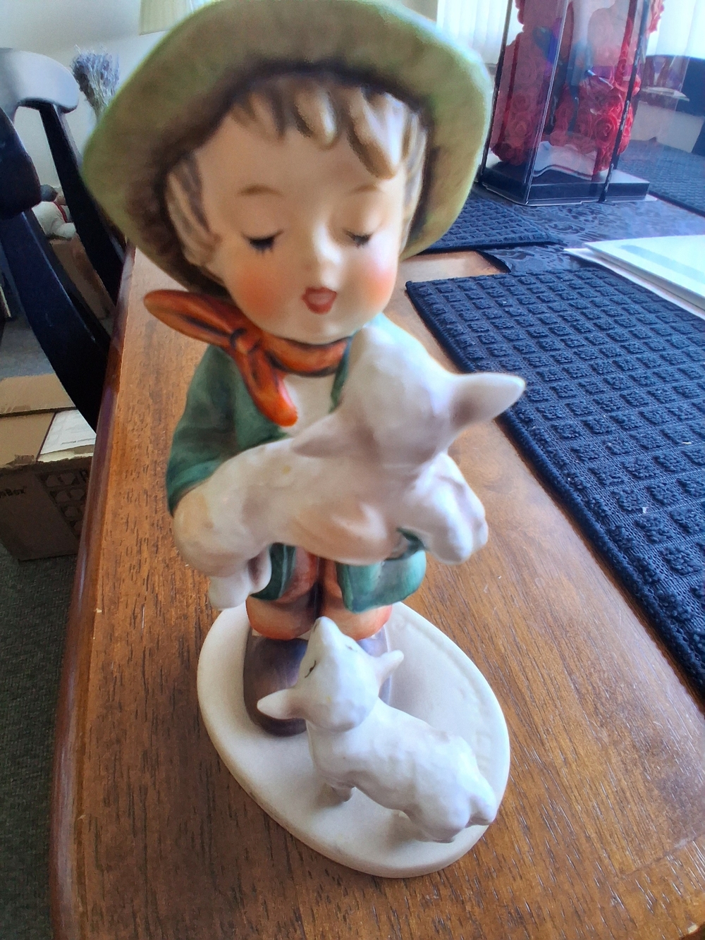 Goebel Hand-Painted Boy Figurine in Green Hat and Teal Coat